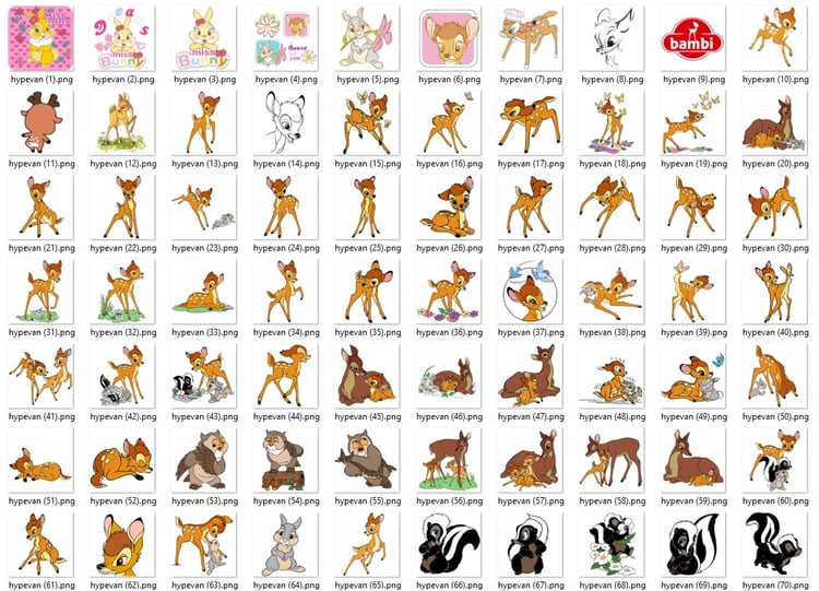 109 Bambi Thumper Flower PNG Stickers | Cute Woodland Animal Clipart | Baby Deer Bunny Skunk Printable | Kawaii Forest Stickers