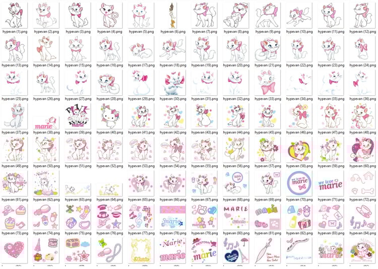 182 Marie the Cat PNG Bundle β Cute Pink Cat Clipart, Digital Download for Planners, Scrapbooking, Sublimation, Kawaii Stickers