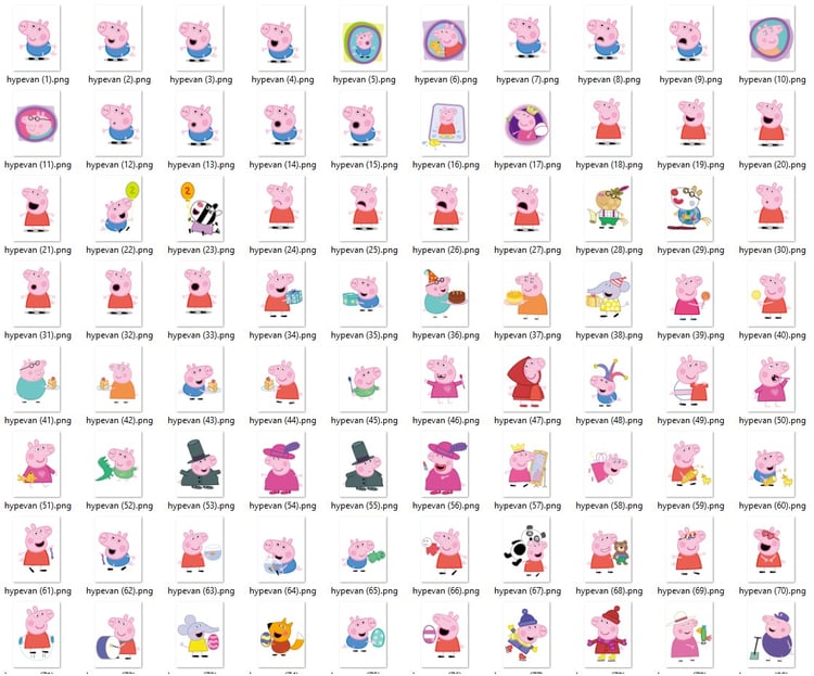 Peppa Pig 260 PNG Bundle – .AI PNG Format | Cute Cartoon Clipart for Stickers, Sublimation, Crafts & More