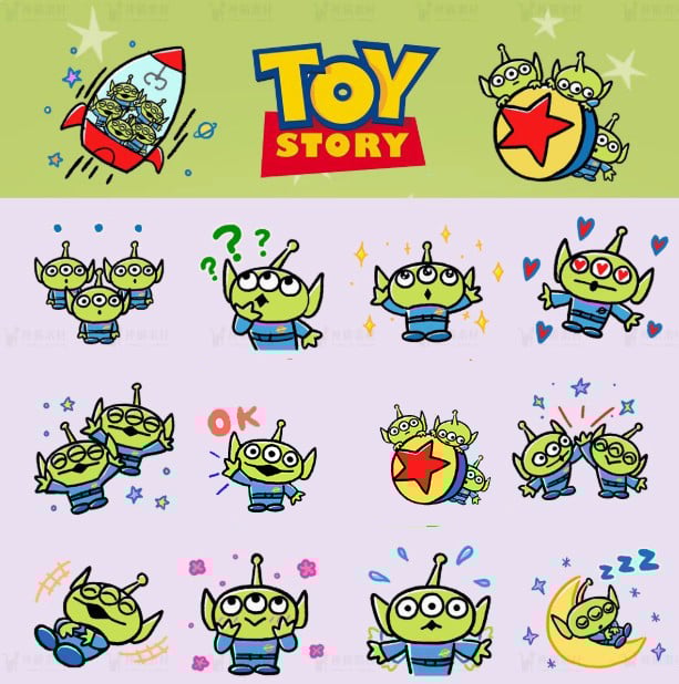 24 GIF PNG Toy Story Alien Pack – Cute Green Alien Clipart, Cartoon Space Alien Stickers, Digital Download, Kawaii Alien Emoji