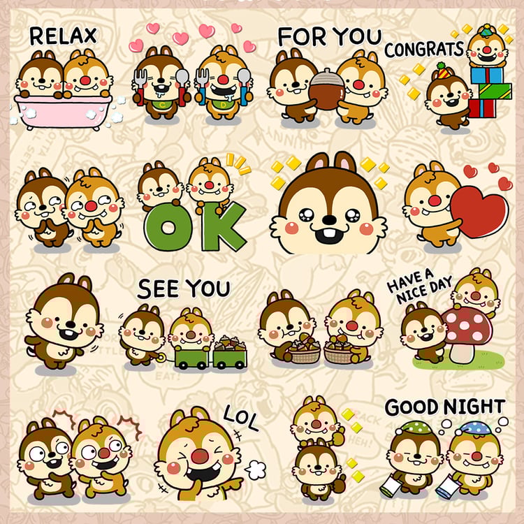 40 GIF PNG C.hip and D.ale Sticker Pack – Cute Animated Squirrel Digital Stickers for Planners, Scrapbook, Chat, Kawaii Clipart, Emoji