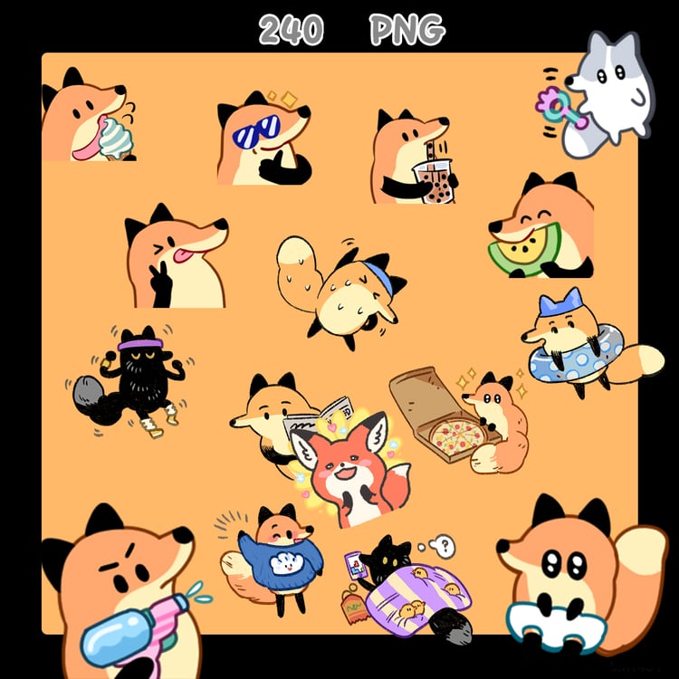 240 GIF PNG Fox and Animal Stickers | Cute Fox, Cat, Dog, Bunny, Wolf, Raccoon Kawaii Clipart | Digital Download, Planner, Chat, Journal
