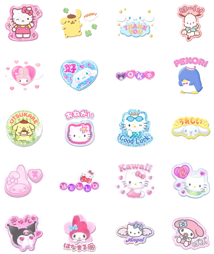 40 Cute Sanrio Character PNG Stickers | Hello Kitty, Kuromi, My Melody, Cinnamoroll Clipart | Digital Kawaii PNG Bundle for Planner, Crafts, Sublimation