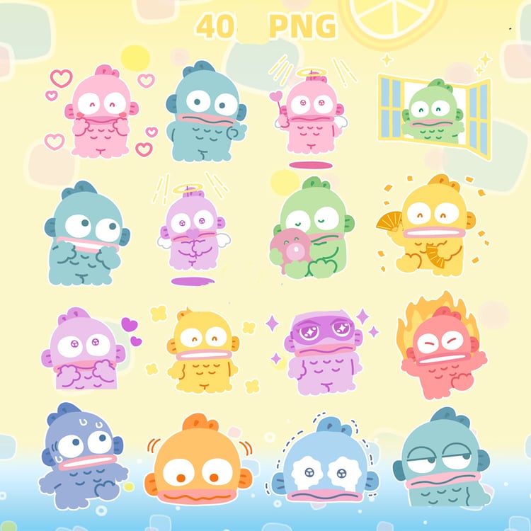 80 Hangyodon PNG Stickers | Kawaii Fish Character Clipart | Cute Mood Expressions | Pastel Digital Download for Scrapbooking & Planners