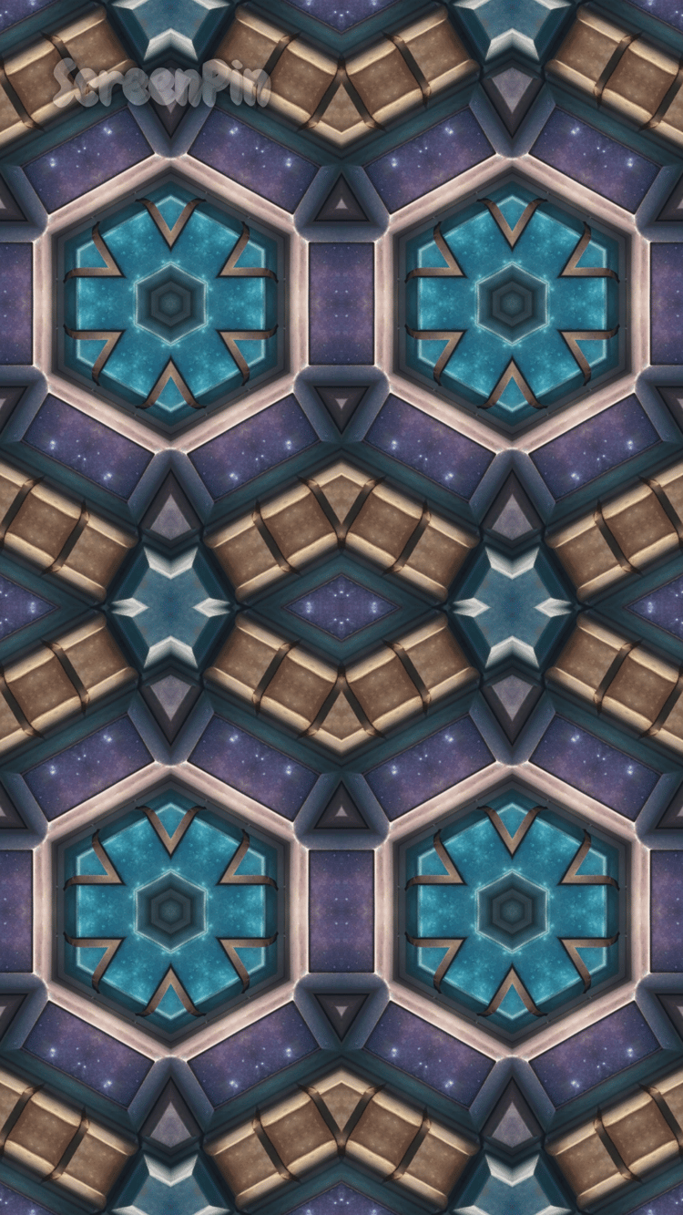A seamless digital mosaic featuring a mysterious geometric pattern with dark tones, glowing accents, and intricate symmetrical shapes in an abstract, futuristic style.