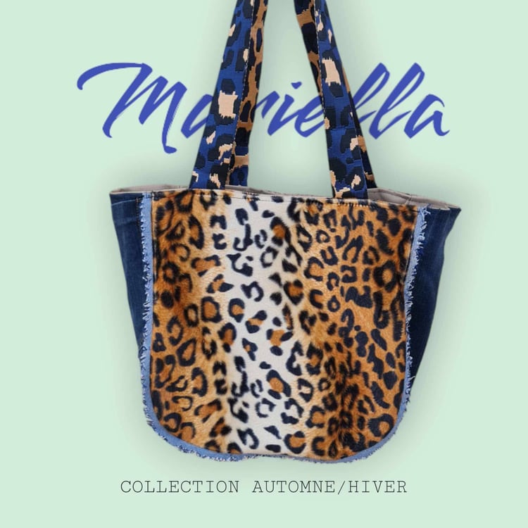 Version hiver du sac Mariella – motif léopard, fond vert pastel