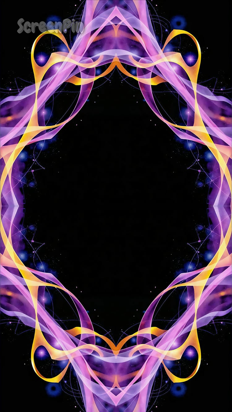 A glowing energy frame in purple and yellow set against a black background, featuring swirling light effects and magical textures with a fantasy-inspired digital style.