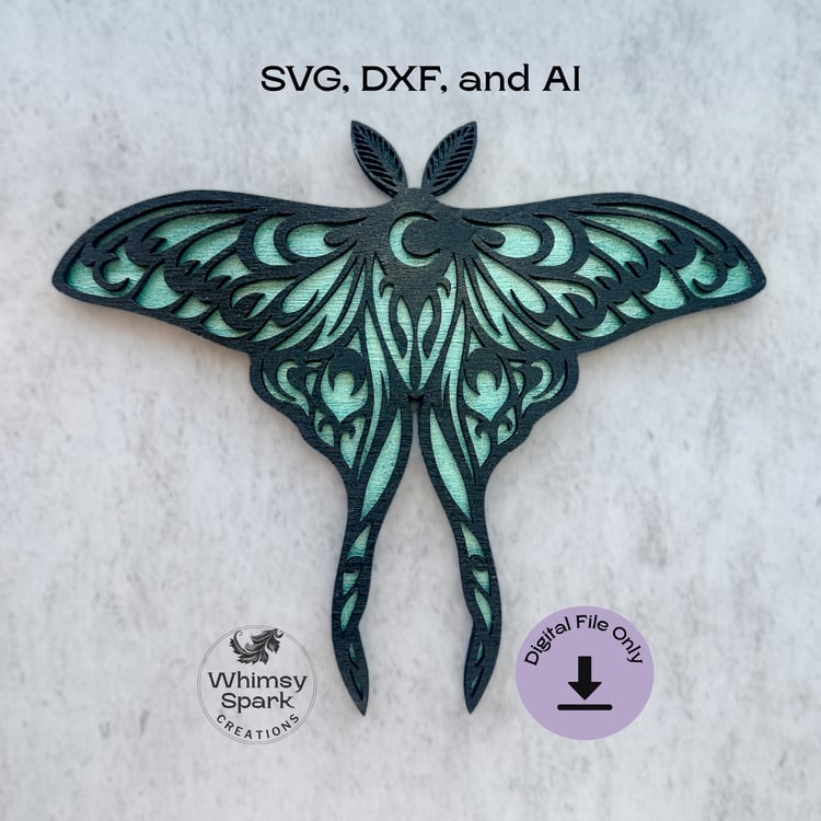 Mystical Luna Moth laser cut SVG design for wall art and crafts