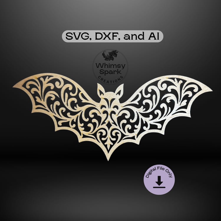 Floral design halloween bat laser cut
