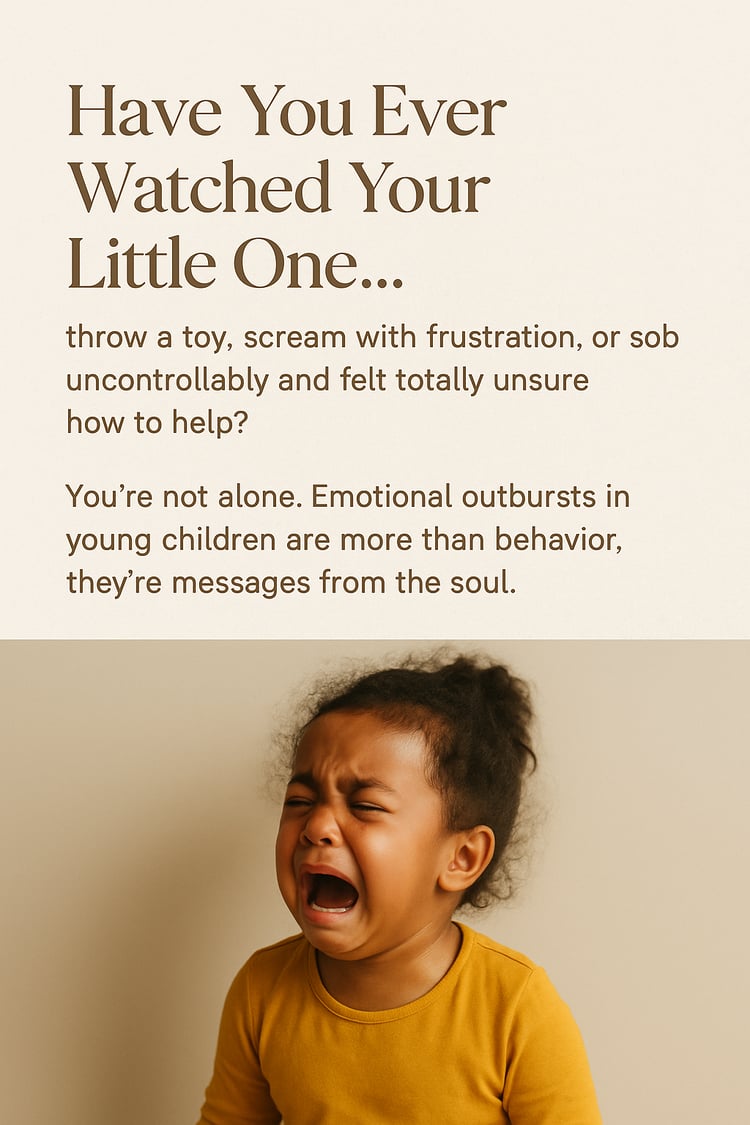 Emotionally compelling image of a young African American girl mid-tantrum in a mustard shirt, crying intensely. Text overlay asks, “Have You Ever Watched Your Little One…” highlighting early childhood emotional outbursts as soul messages. Ideal for blogs on toddler emotions, Christian parenting, and emotional development tools like therapeutic coloring book