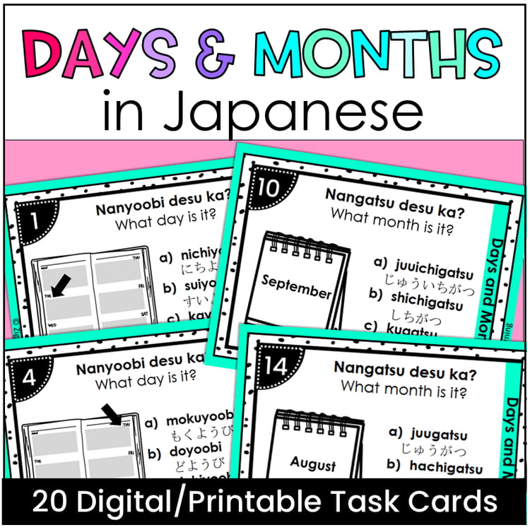 20 task cards to practice days and months in Japanese