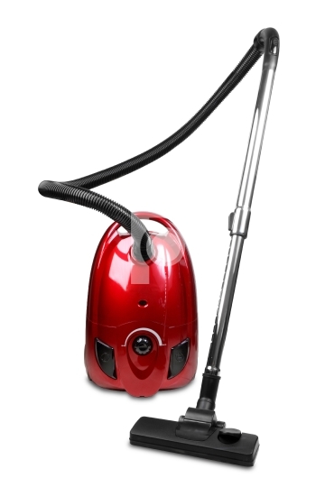 A clean and detailed photo of a modern vacuum cleaner isolated on a white background.