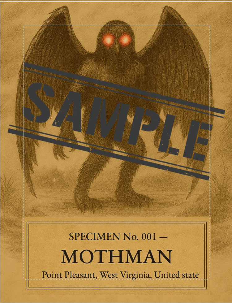 Specimen No. 001 — Mothman Vintage Cryptid Art Print 8x10