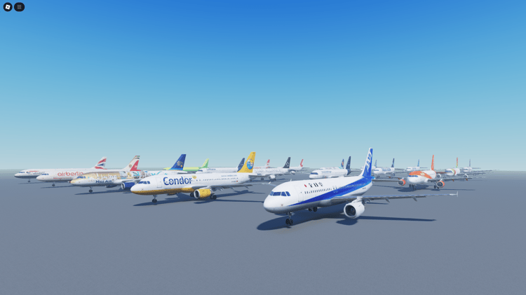 Static Roblox A320 aircraft models with real airline liveries