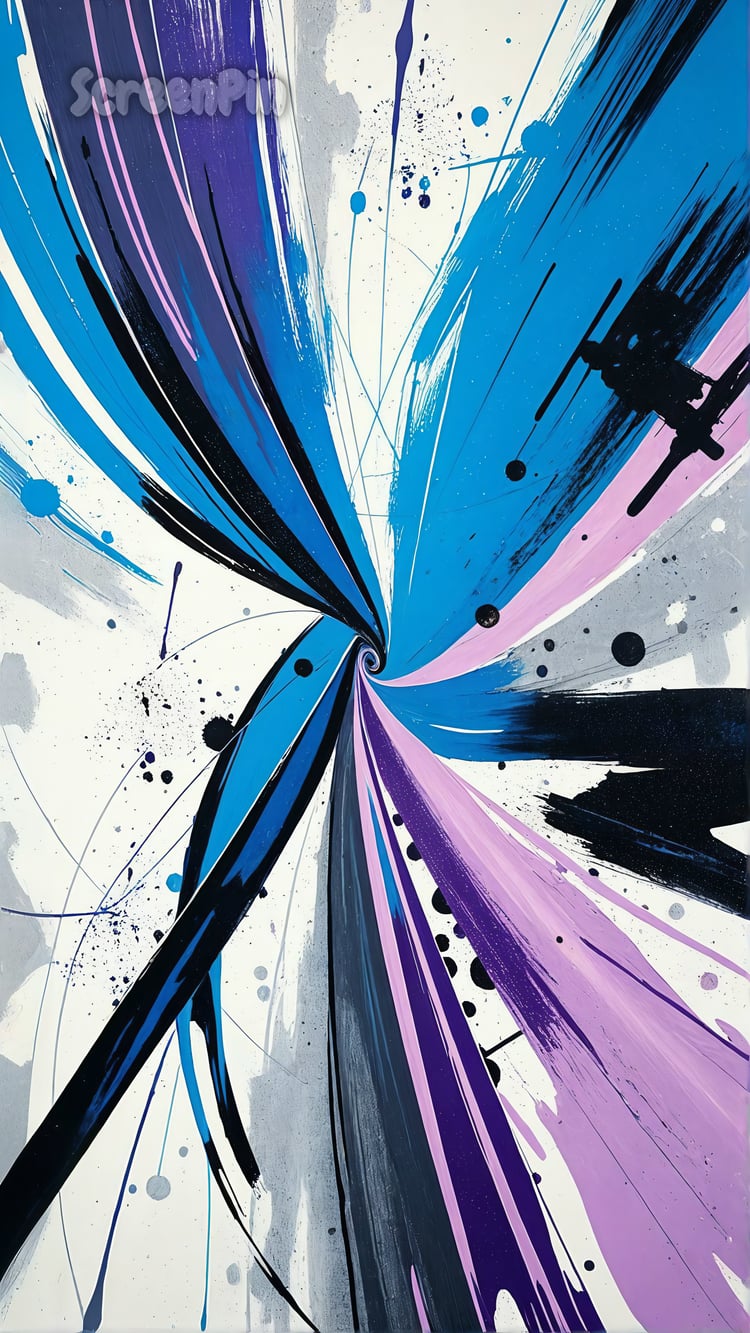 An expressive abstract digital painting of a purple, blue, and black vortex with bold brushstrokes and swirling motion, evoking a cosmic and emotional atmosphere.