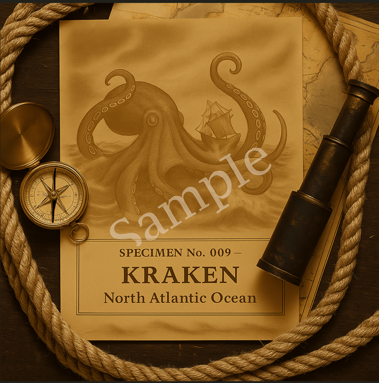 Specimen No. 009 — Kraken | Vintage Cryptid Art Print (8"x10")