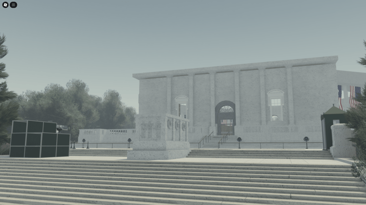 Roblox Arlington Cemetery with rows of white tombstones