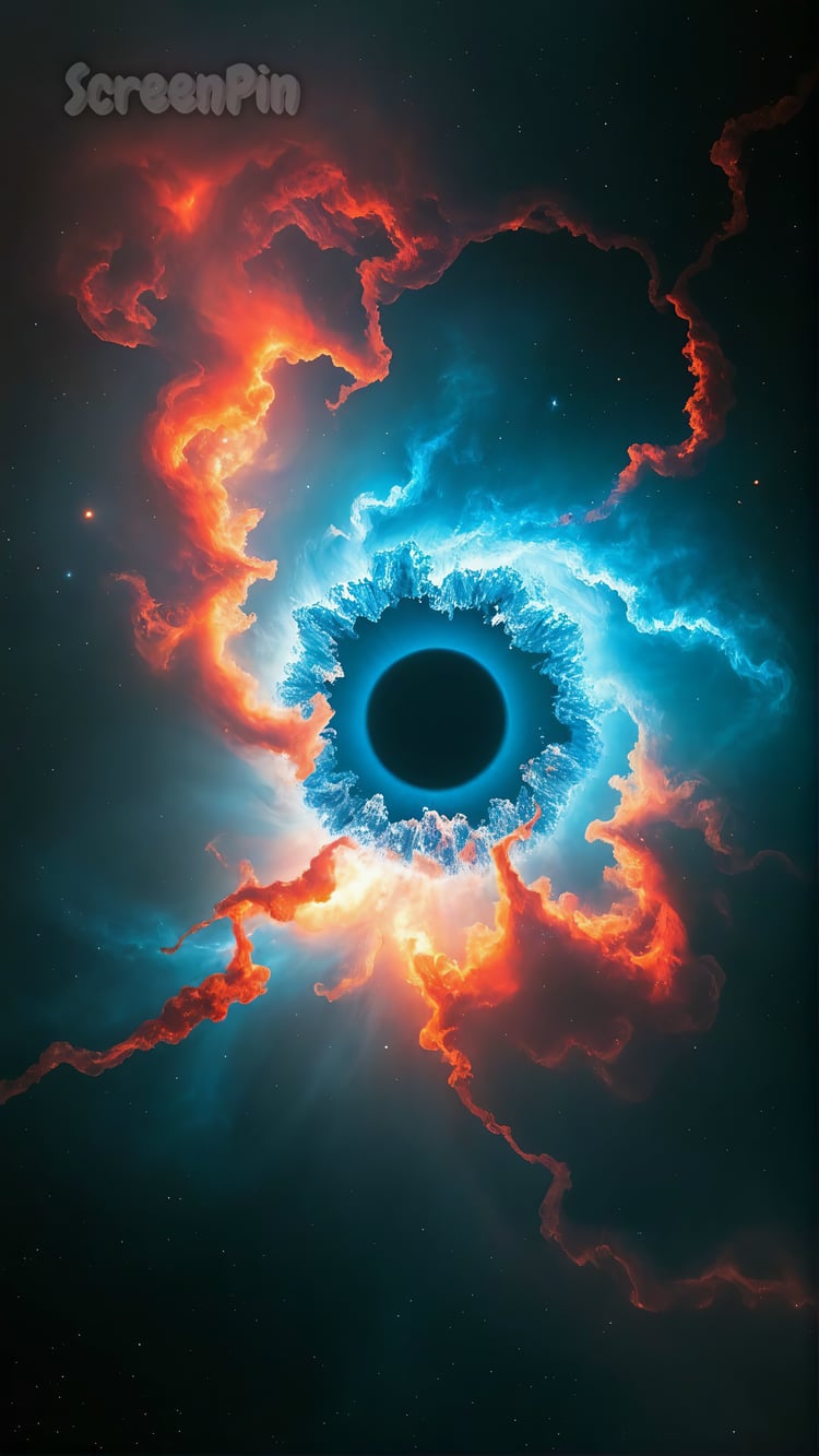 A digital artwork of a glowing cosmic eye emerging from a red and blue nebula, surrounded by swirling gases, starlight, and galactic textures in a dramatic celestial scene.
