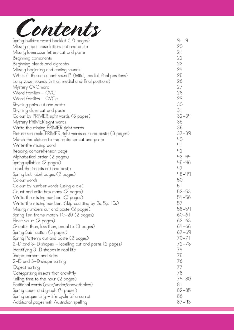 Kindergarten Worksheets - Spring PDF