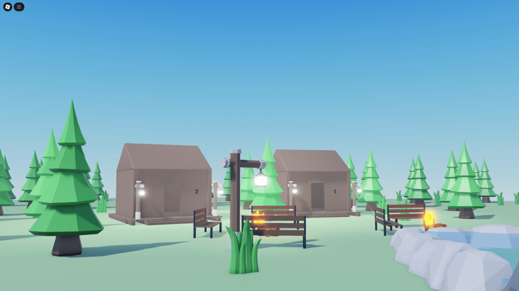 Stylized game island with rocks and pine trees