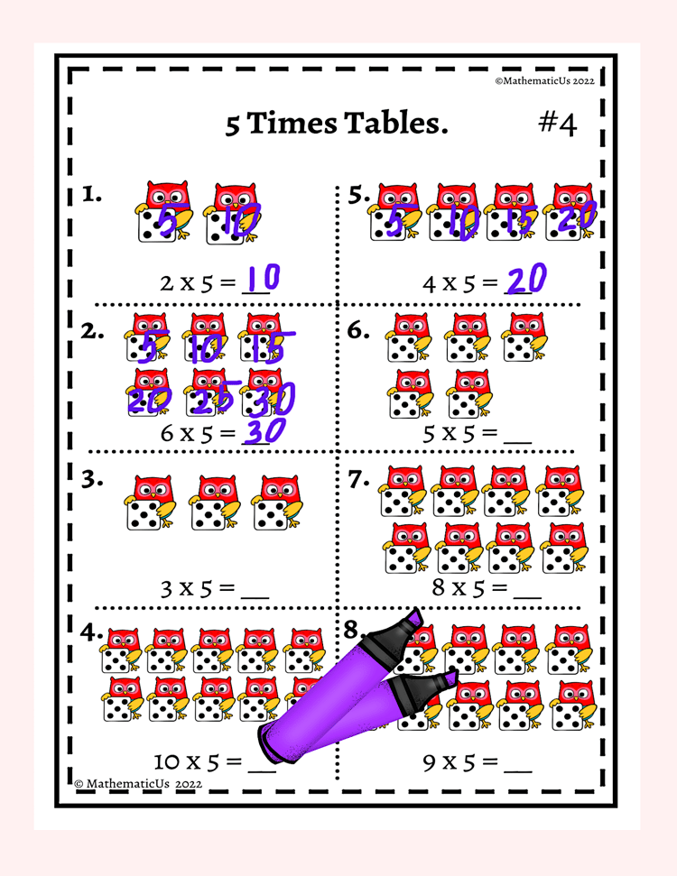 5 Times Tables. Skip counting Activities