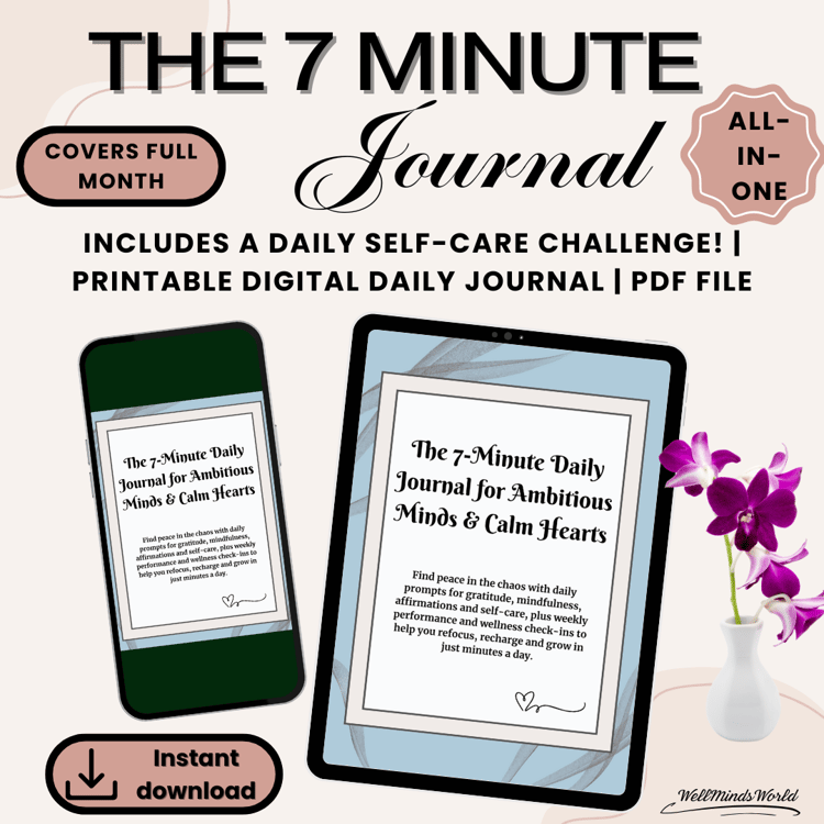 Morning routine journal with prompts for mindset, mindfulness, and positive affirmations.