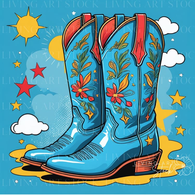 Blue cowgirl boots retro printable design
