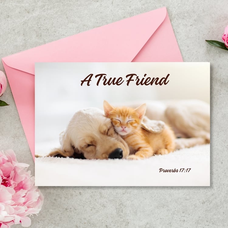 Pack of 4 Printable Cards "A True Friend" - Proverbs 17:17 - A4 PDF