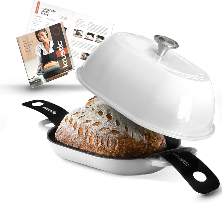 Krustic Enameled Cast Iron Dutch Oven for Professional Sourdough Bread Baking | 5.5 Quart Loaf Size