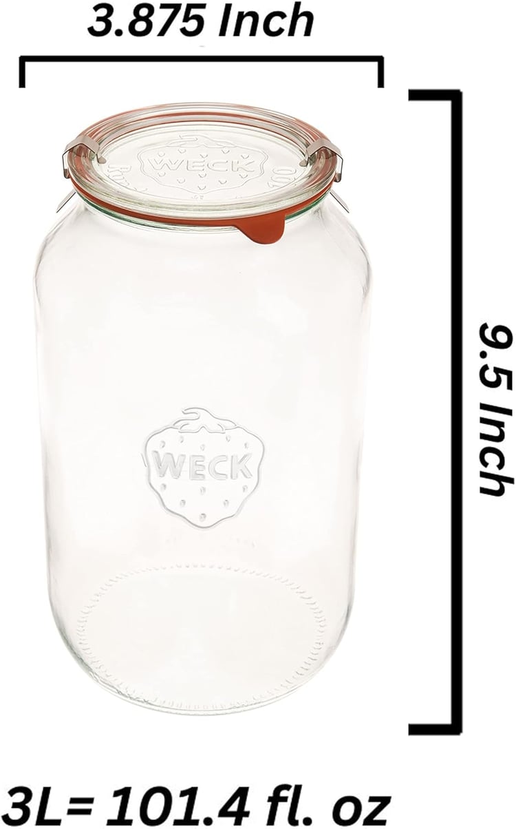 Weck Jars 776 101.4 fl. oz Wide-Mouth Barrel Jar Large Glass Jar