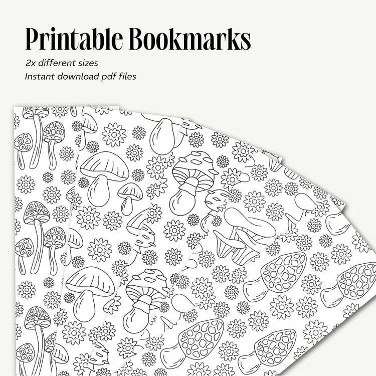 printable mushroom coloring bookmarks near view