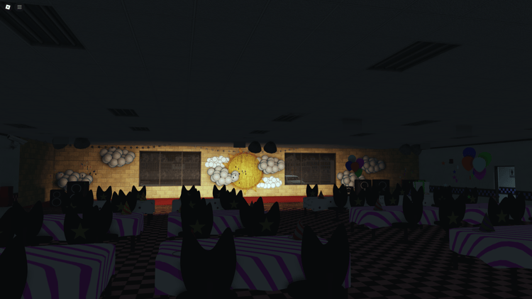 Party rooms and arcade in realistic Roblox horror map