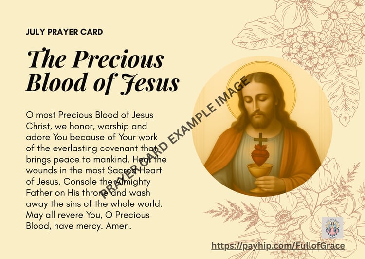 Precious blood of Jesus prayer card from Full of Grace Catholic Store digital products