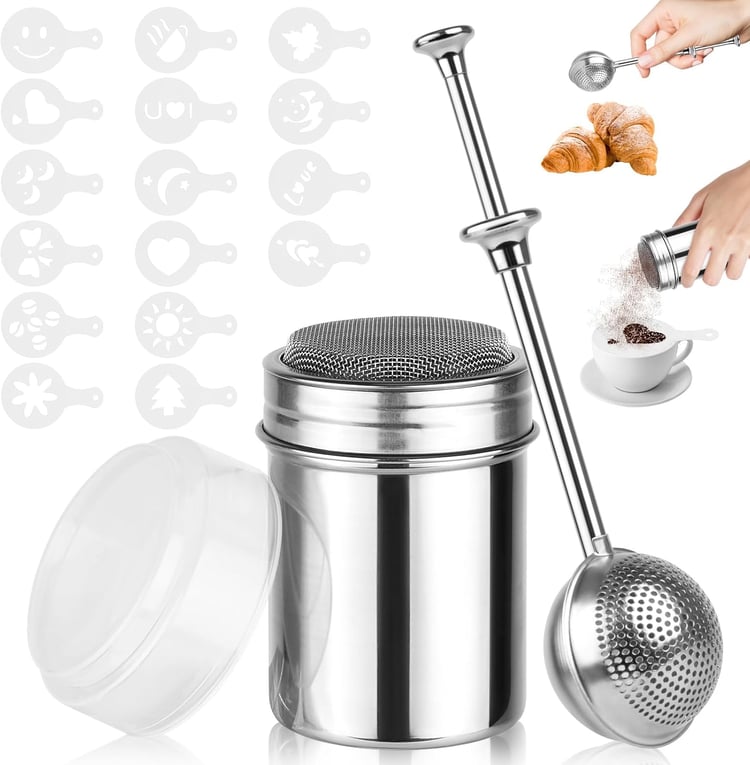 2 Pack Powdered Sugar Shaker Duster, Stainless Steel