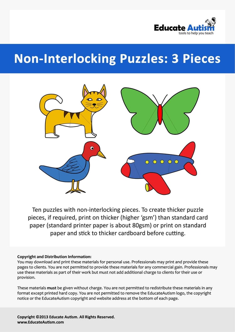 Autism Worksheets Piece Puzzles 3