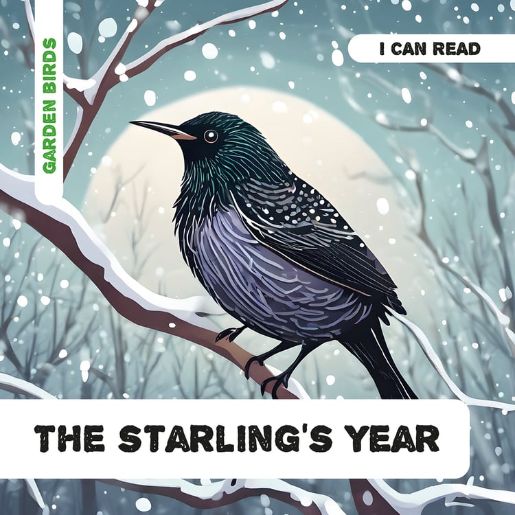 Front cover of The Starling’s Year, showing a starling and sky – a phonics-based nonfiction book for children learning about birds.