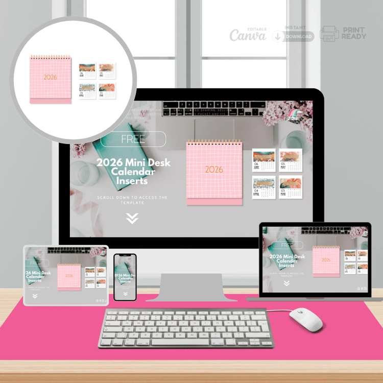Free 2026 Mini Desk Calendar Inserts – Canva Editable + Print-Ready