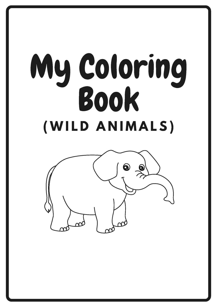 Wild Animals Coloring Page in Black and White Simple Style