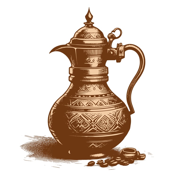Old Style Hand Drawn Arabic Coffee Pot - Vector Illustration AI Generated