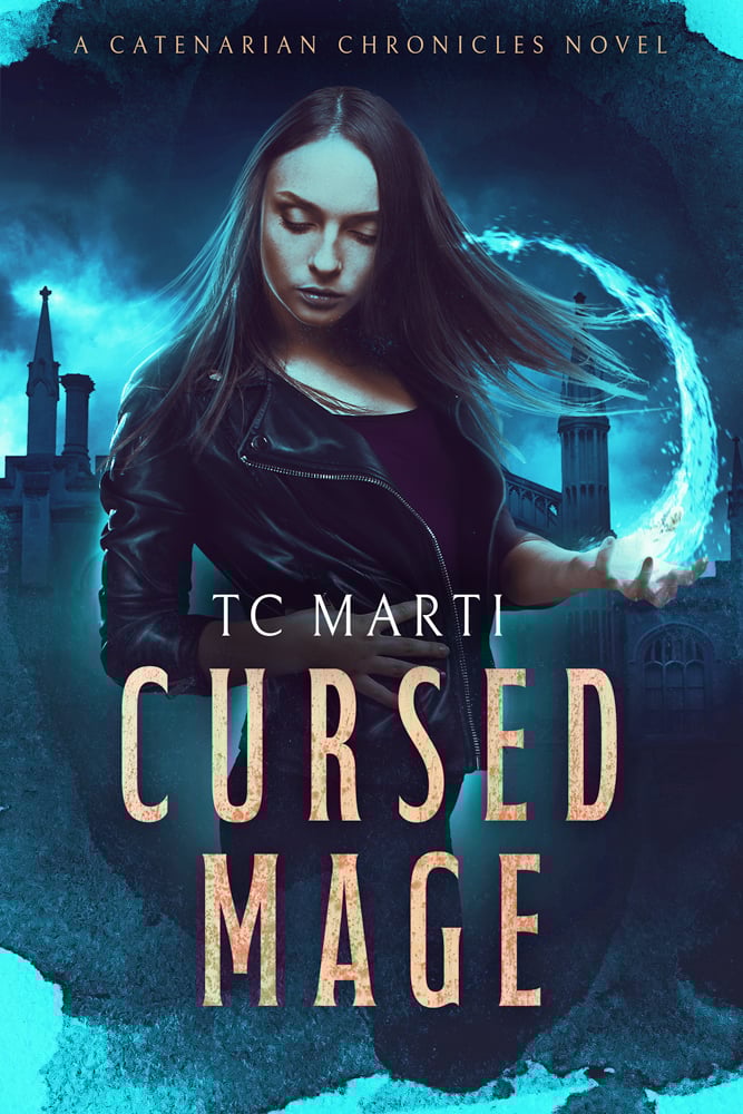 A girl conjuring water in front of a dark university. Her eyes are closed, hinting at mystery in the setting.