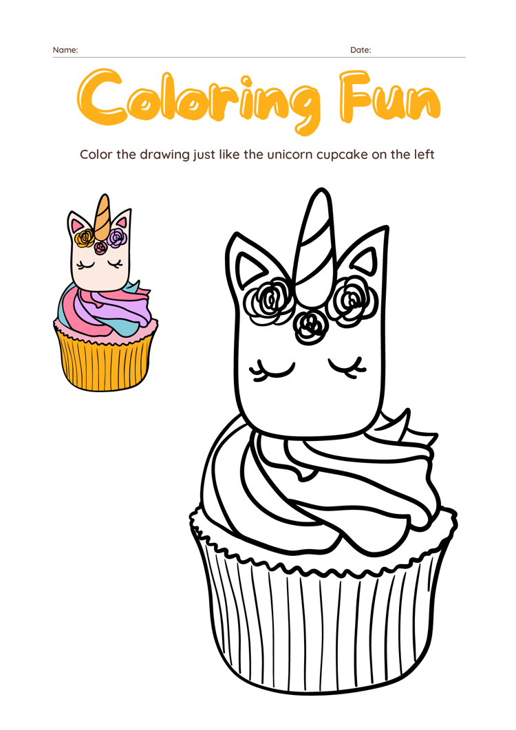 Unicorn Cupcake Coloring Worksheet Set