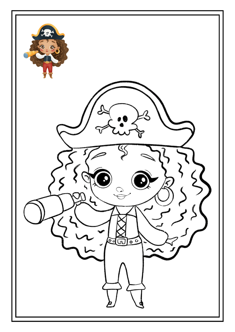 Pirate Coloring Worksheets in Grayscale Cartoons