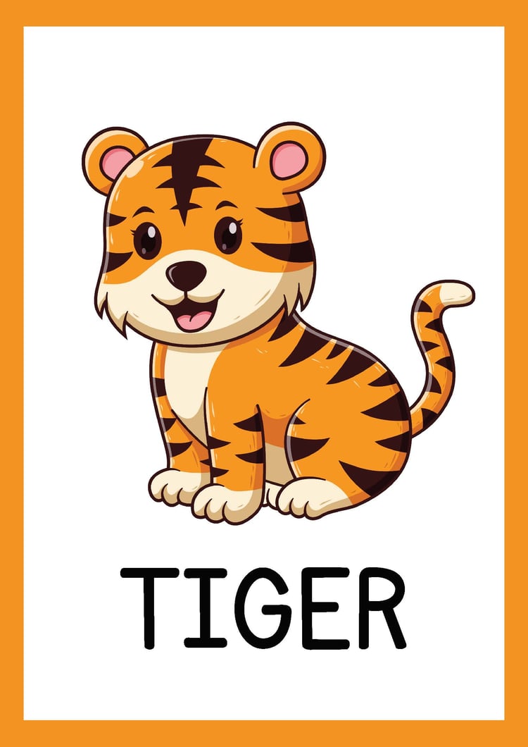 Wild Animals Flashcards in Colorful Printable Style