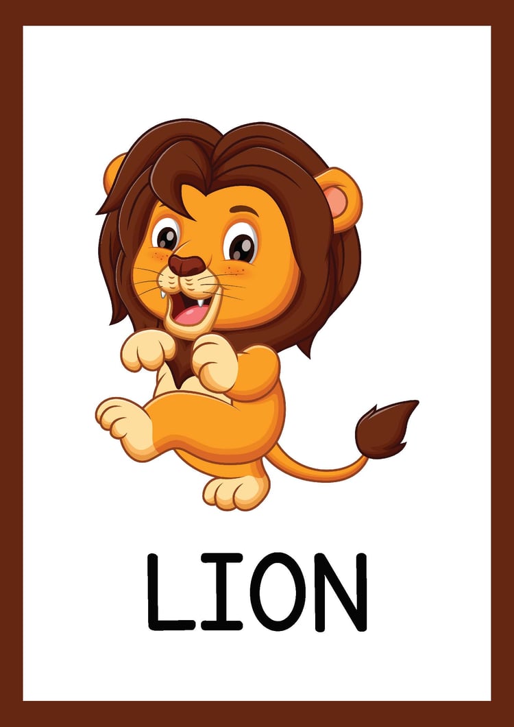 Wild Animals Flashcards in Colorful Printable Style