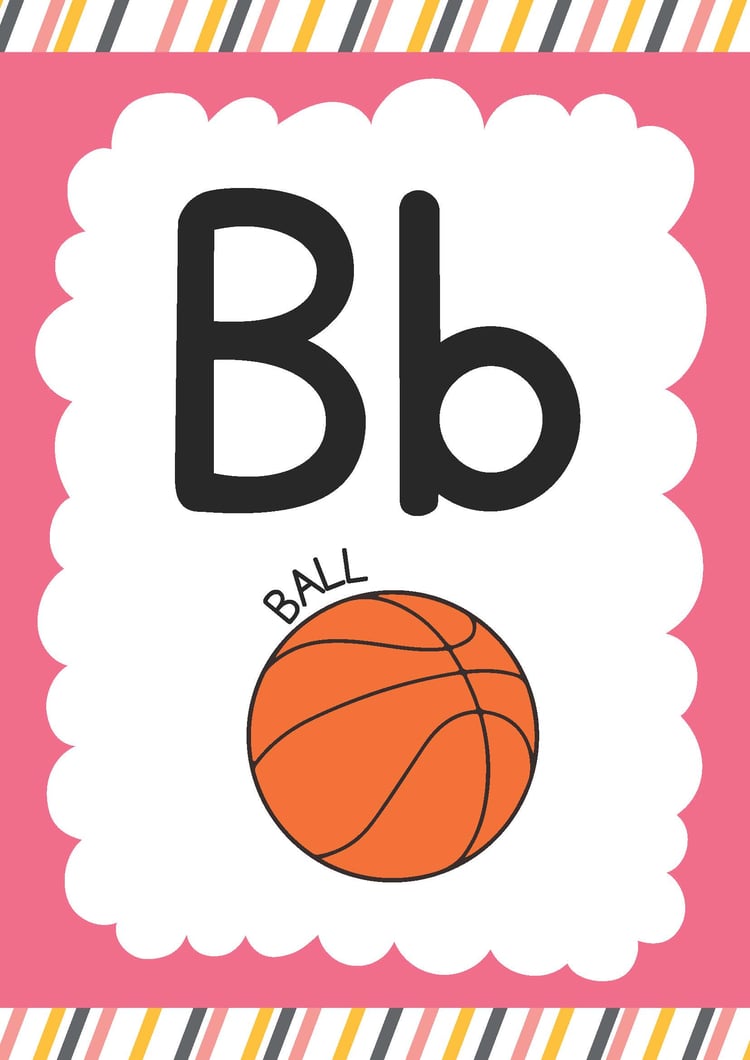 Alphabet Poster in Green Pink Orange and Blue in Colorful Illustrative Style