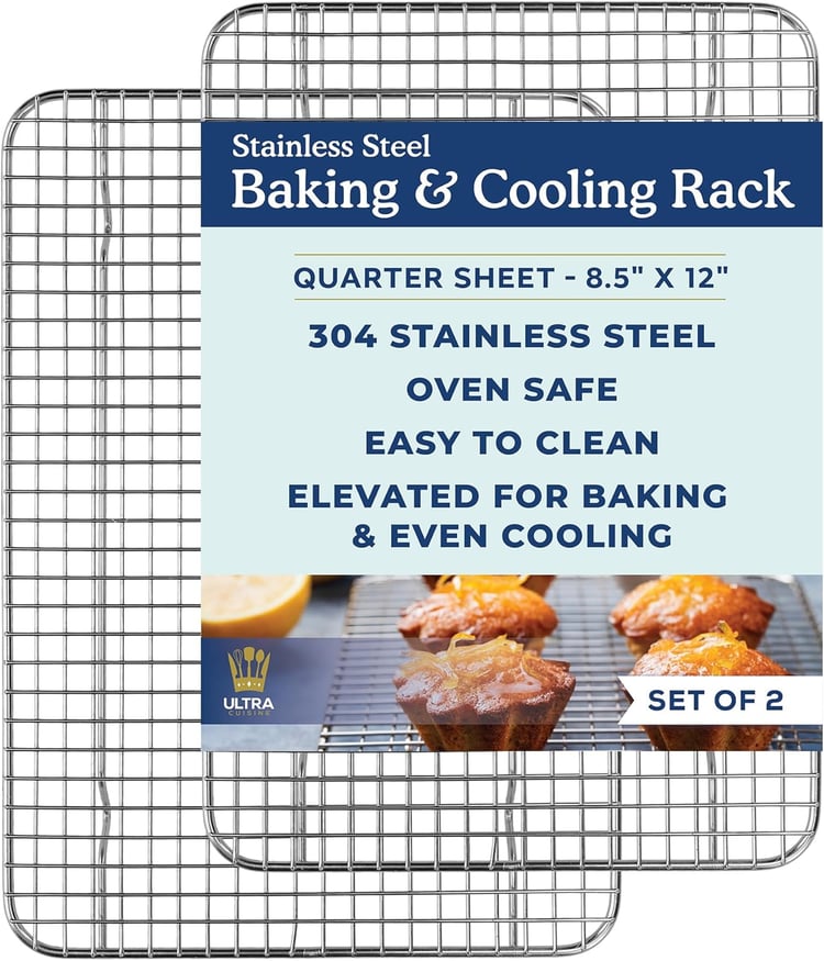 Ultra Cuisine Oven-Safe, Dishwasher-Safe 100% Stainless Steel Cooling & Baking Rack Set