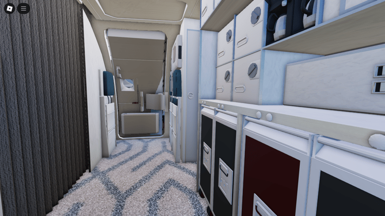 Spacious interior cabin of A-319ACJ in Roblox