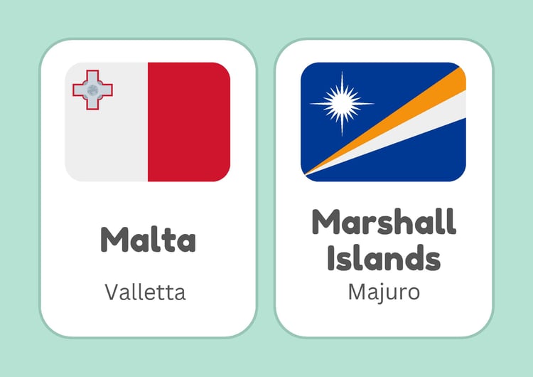 Countries Flag Flashcard Colourful Simple Style