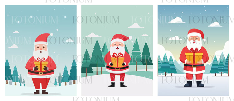 A clean and charming AI-generated minimalistic vector illustration of Santa Claus holding a gift box.