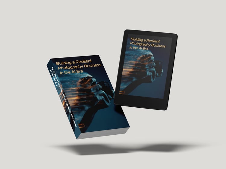 Ebook cover for "Building a Resilient Photography Business in the AI Era"—A comprehensive guide to succeeding in photography with AI tools and strategy in 2025.